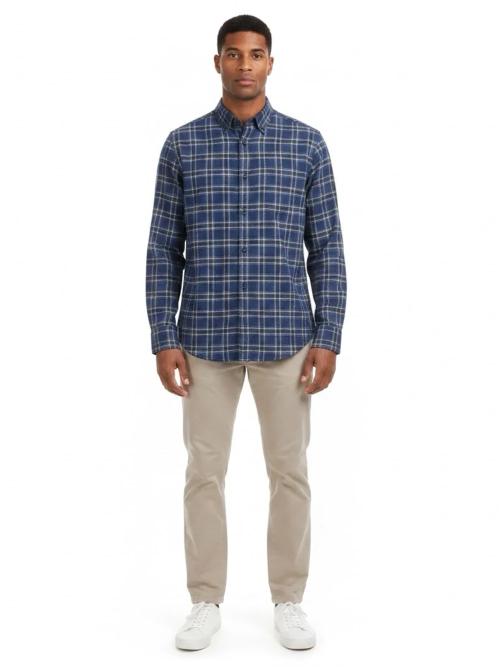 Men's Banana Republic Luxe Flannel Blue Plaid Long-Sleeve Button-Down Shirt